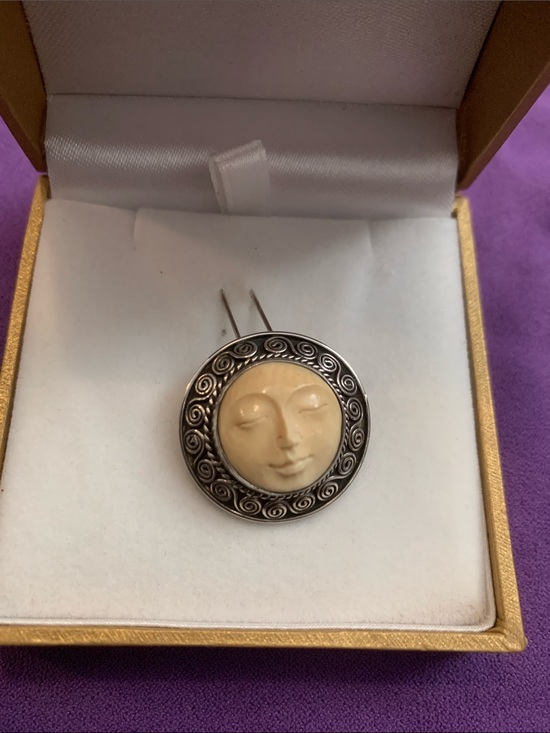 Korite Jewelry - Vintage Korite Sleepong Moon Face Pendant Mammoth 925